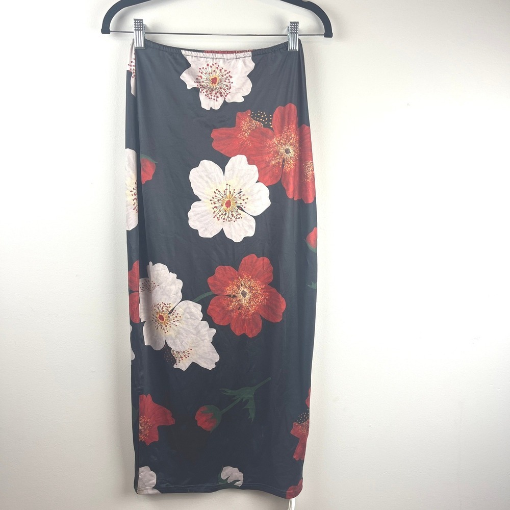 NWT Commense Black Red Floral Two Piece Maxi Skirt Crop Top Small - Picture 5 of 9